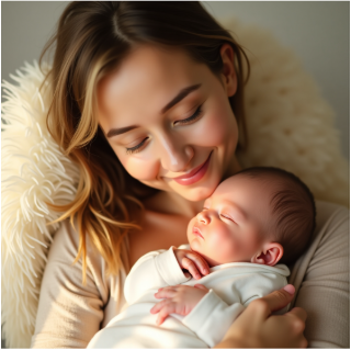 A mother holding her baby