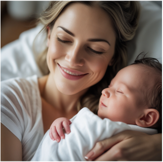 A mother and her baby sleeping together